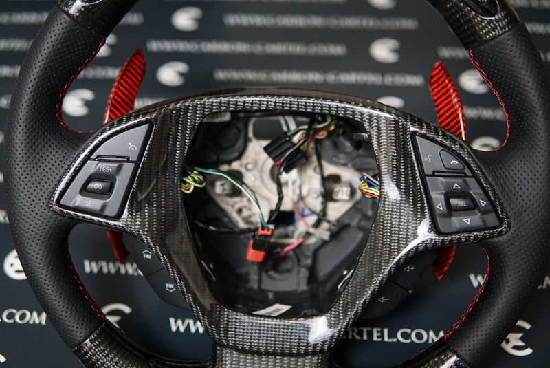 carbon fiber custom made steering wheel with led lights and lcd screen with red paddle shifters