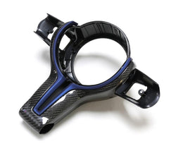 bmw m sport carbon fiber steering wheel trim with blue inner piece on white background